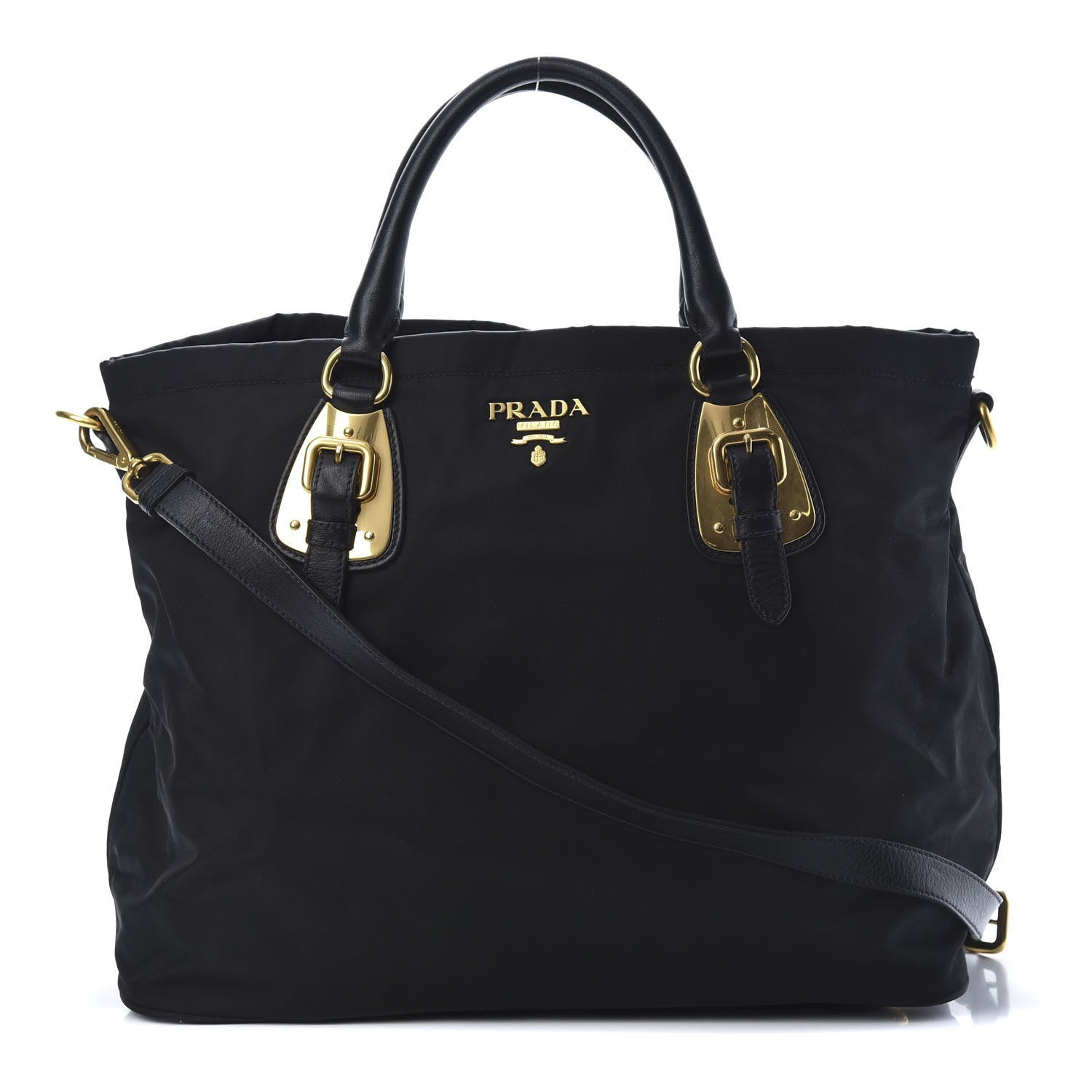 Prada Tessuto Nylon Soft Calfskin Tote Black 1 of 12