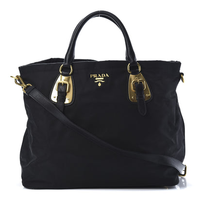 Prada Tessuto Nylon Soft Calfskin Tote Black 1 of 12