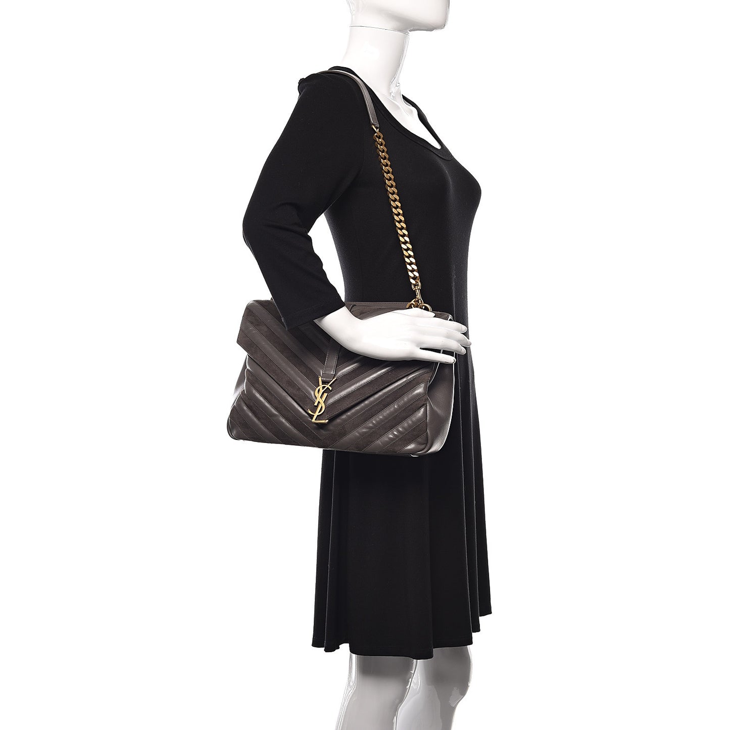 Sheepskin Suede Matelasse Chevron Monogram Large College Satchel Earth