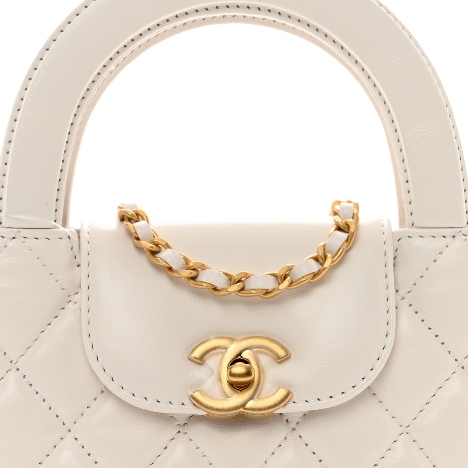 Chanel Shiny Aged Calfskin Quilted Nano Kelly Shopper White 5 of 11