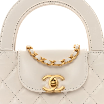 Chanel Shiny Aged Calfskin Quilted Nano Kelly Shopper White 5 of 11
