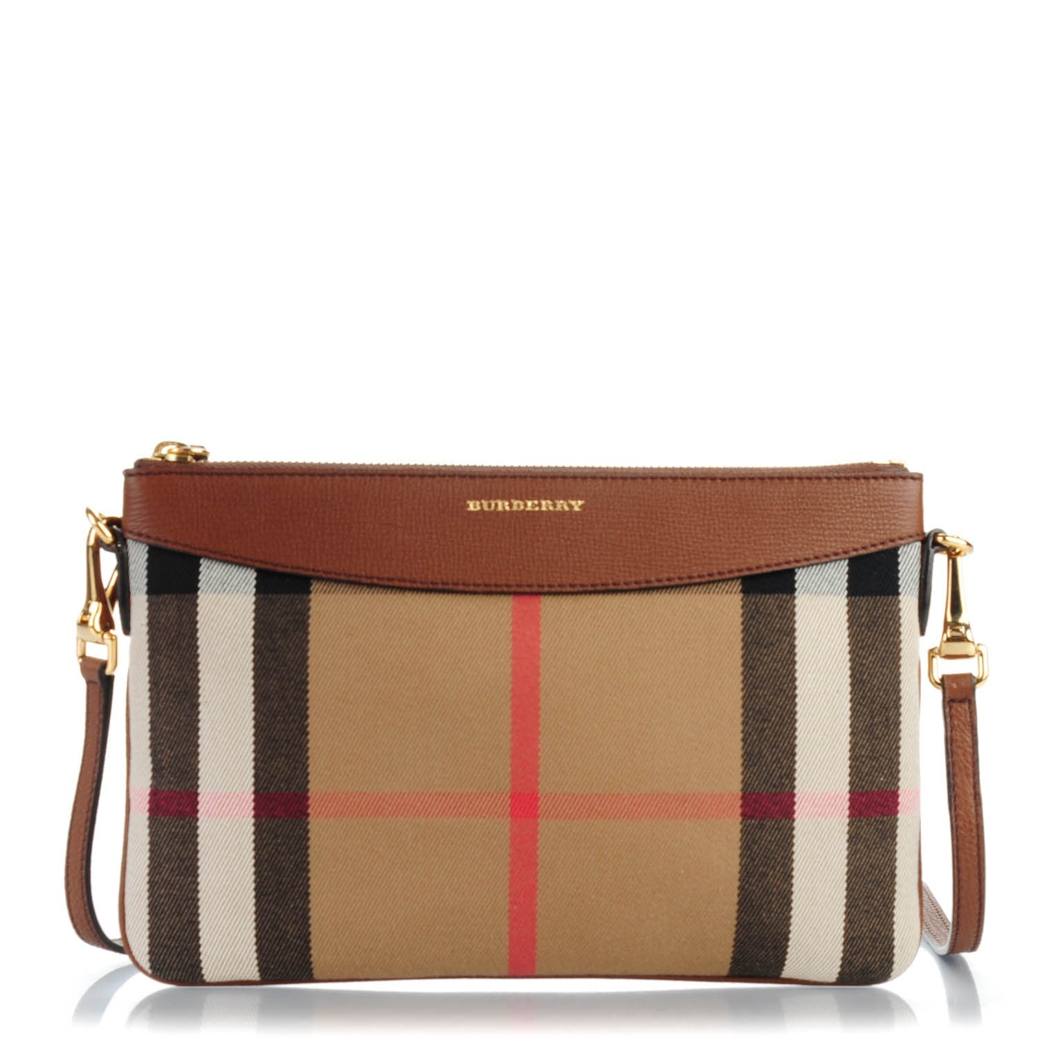 Burberry House Check Derby Peyton Crossbody Clutch Bag Tan 1 of 8