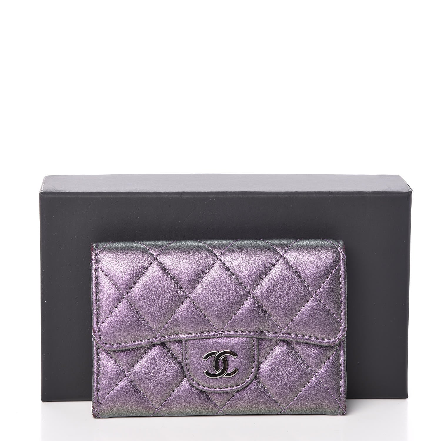 Chanel Metallic Lambskin Quilted Flap Card Holder Dark Purple 13 of 13
