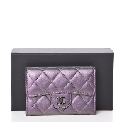 Chanel Metallic Lambskin Quilted Flap Card Holder Dark Purple 13 of 13