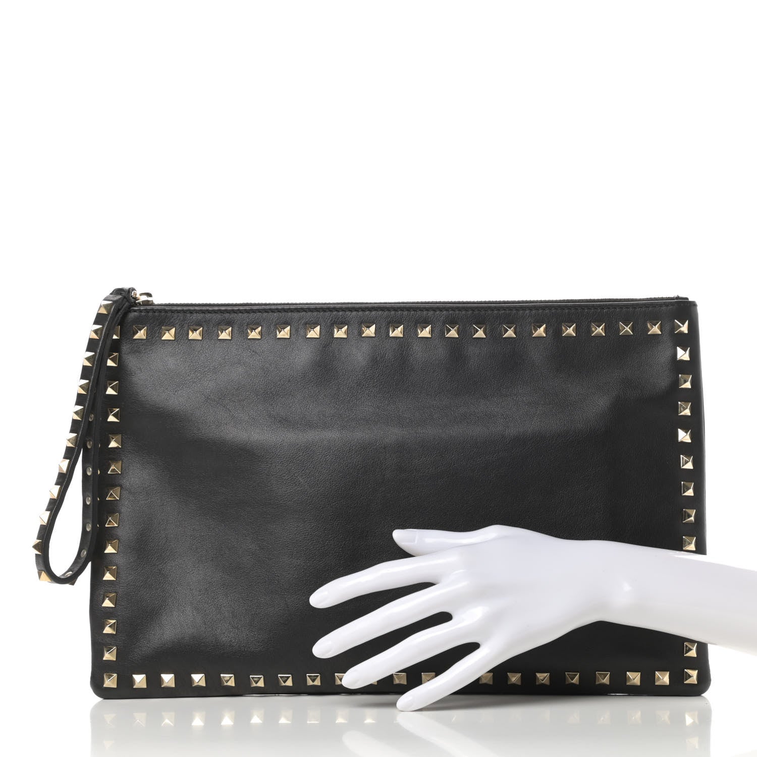 Valentino Garavani Vitello Large Rockstud Zip Wristlet Pouch Black 2 of 11