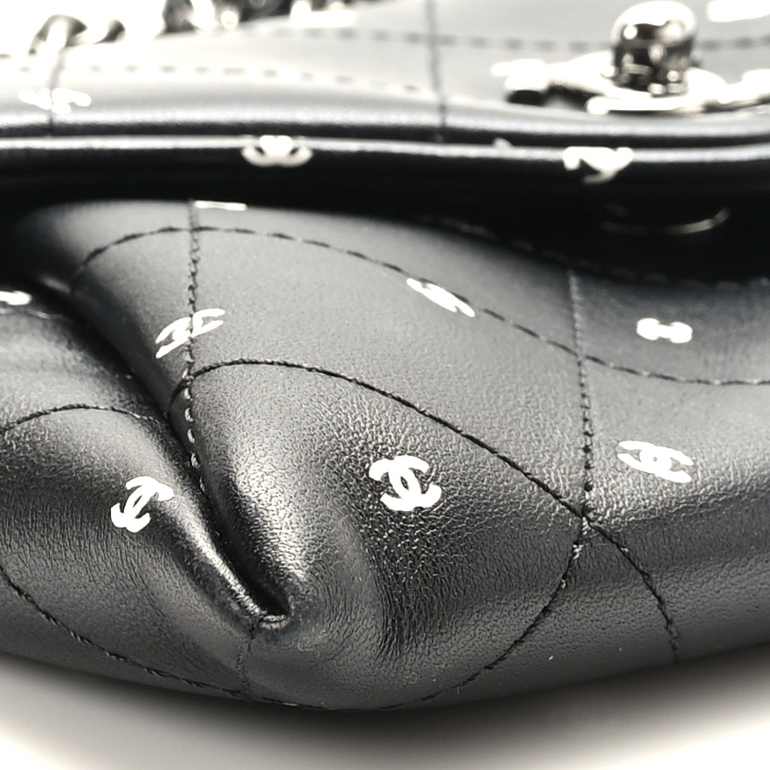 Chanel Printed Lambskin Logo CC Envelope Clutch With Chain Black White 8 of 9