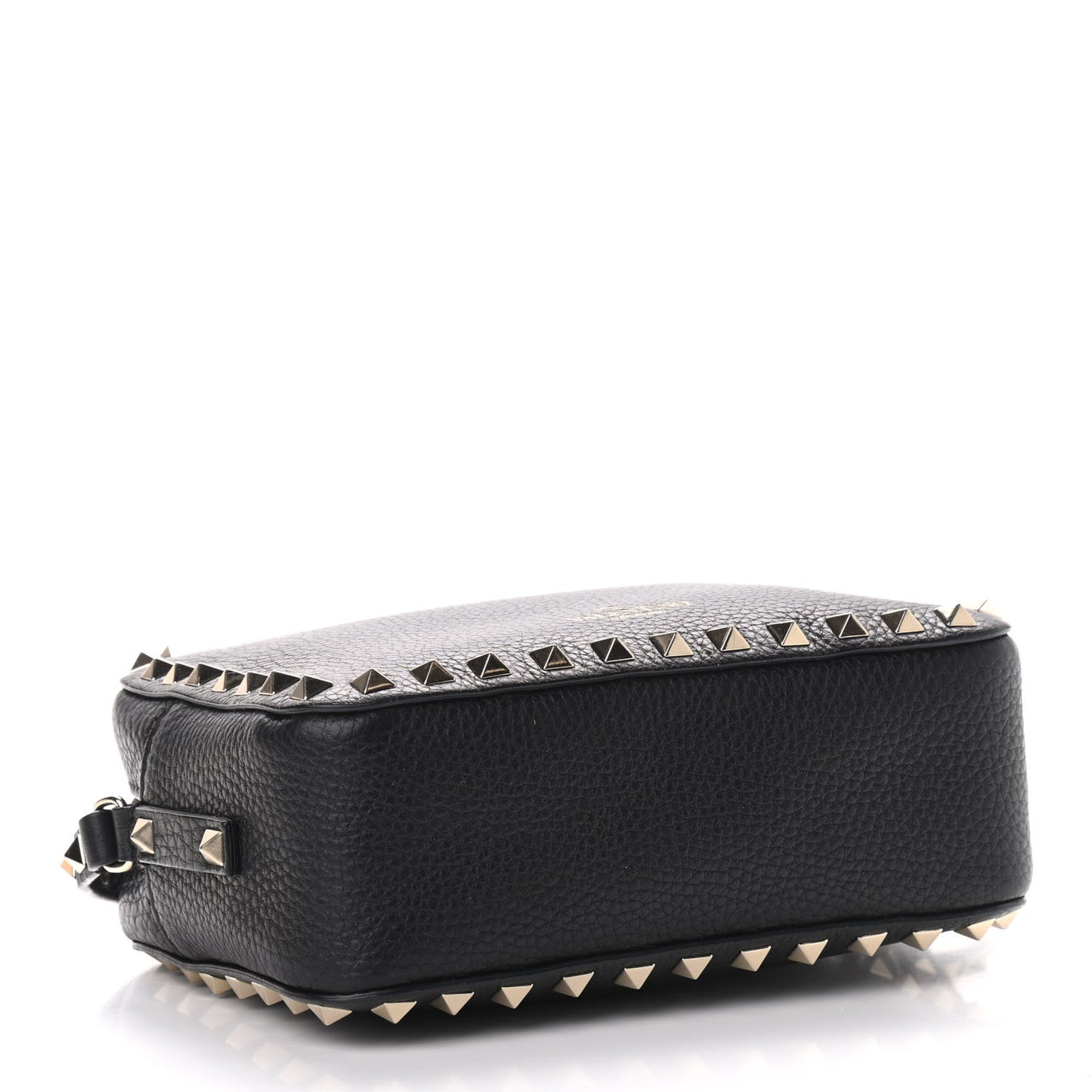 Pebbled Calfskin Rockstud Camera Crossbody Bag Black