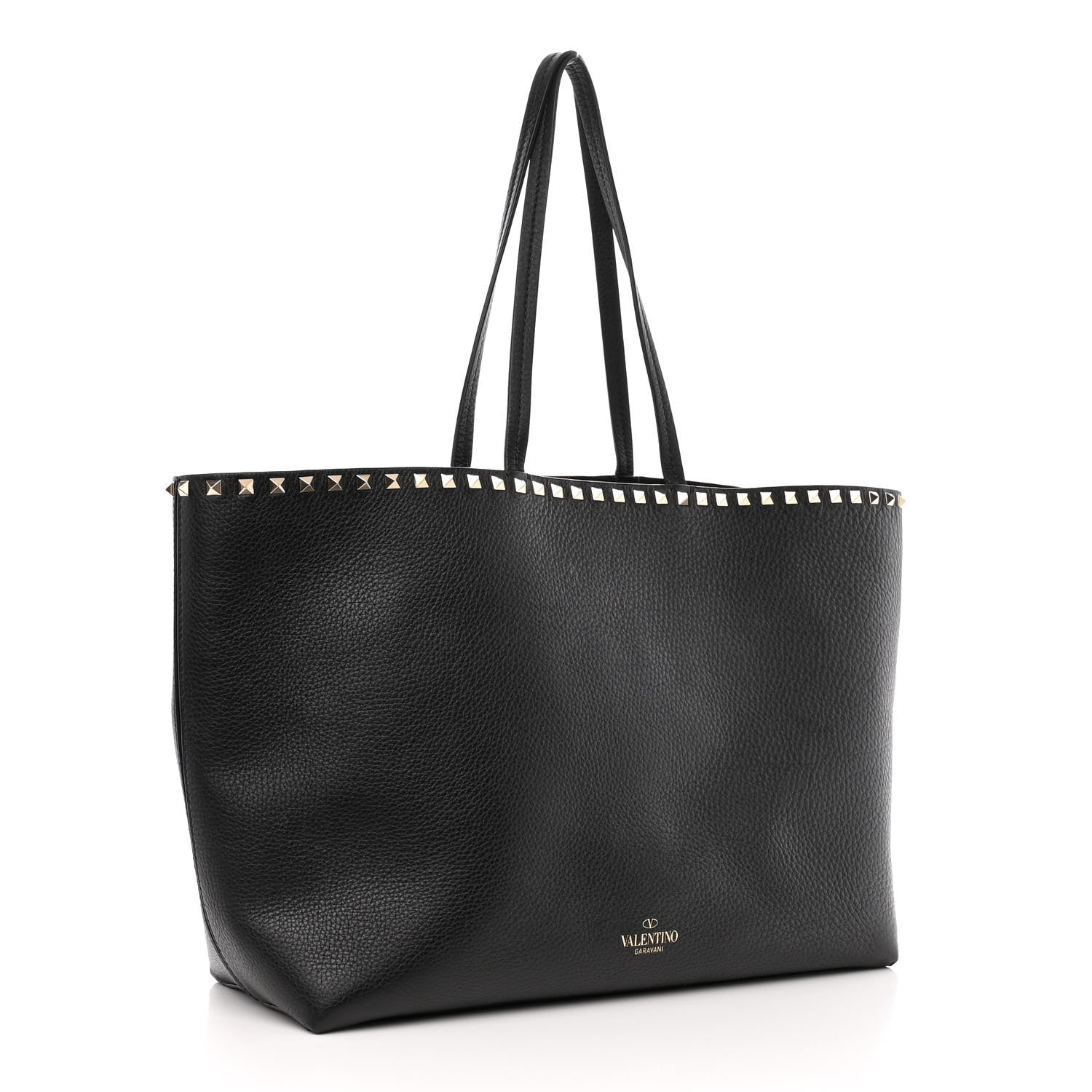Valentino Garavani Grained Calfskin Rockstud Shoulder Tote Black 3 of 10