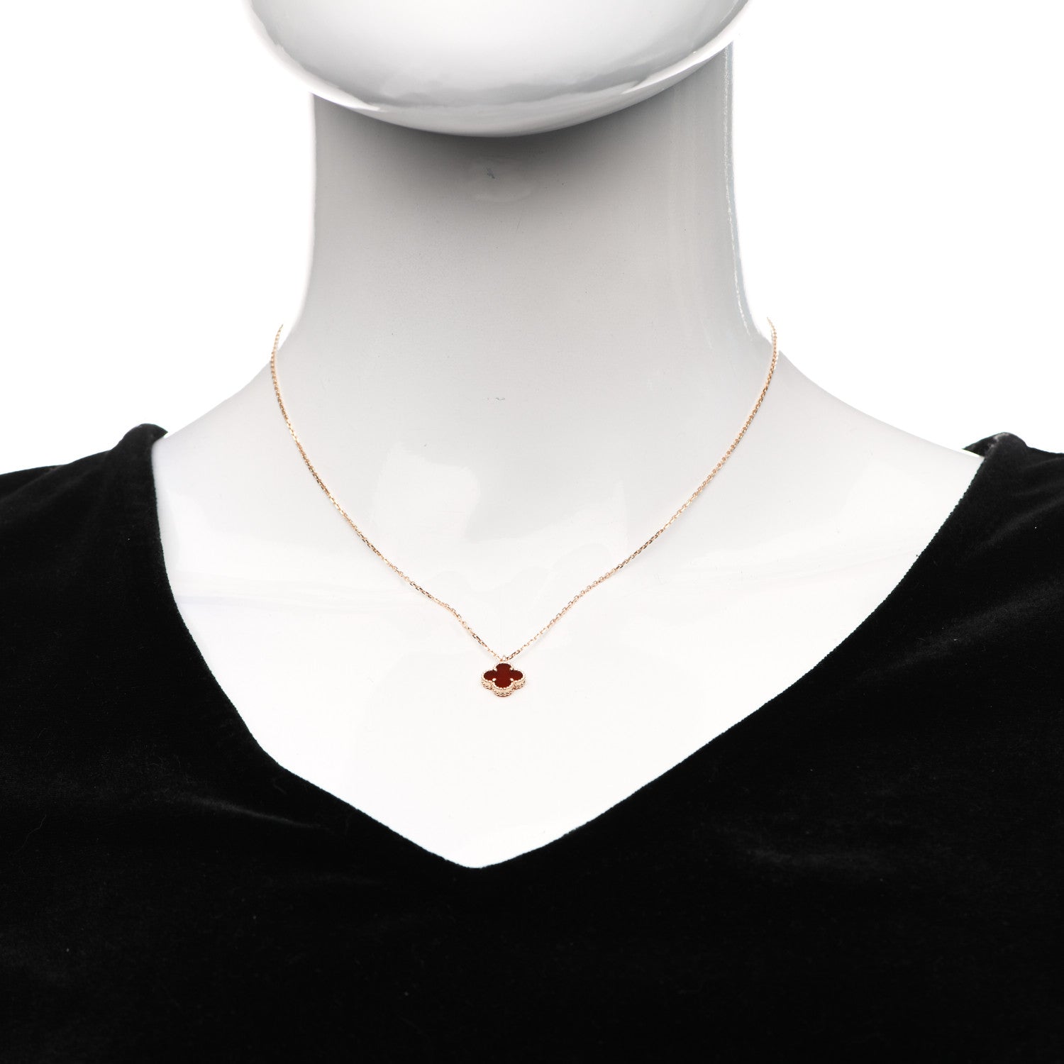 Van Cleef & Arpels 18K Rose Gold Carnelian Sweet Alhambra Pendant Necklace 2 of 6