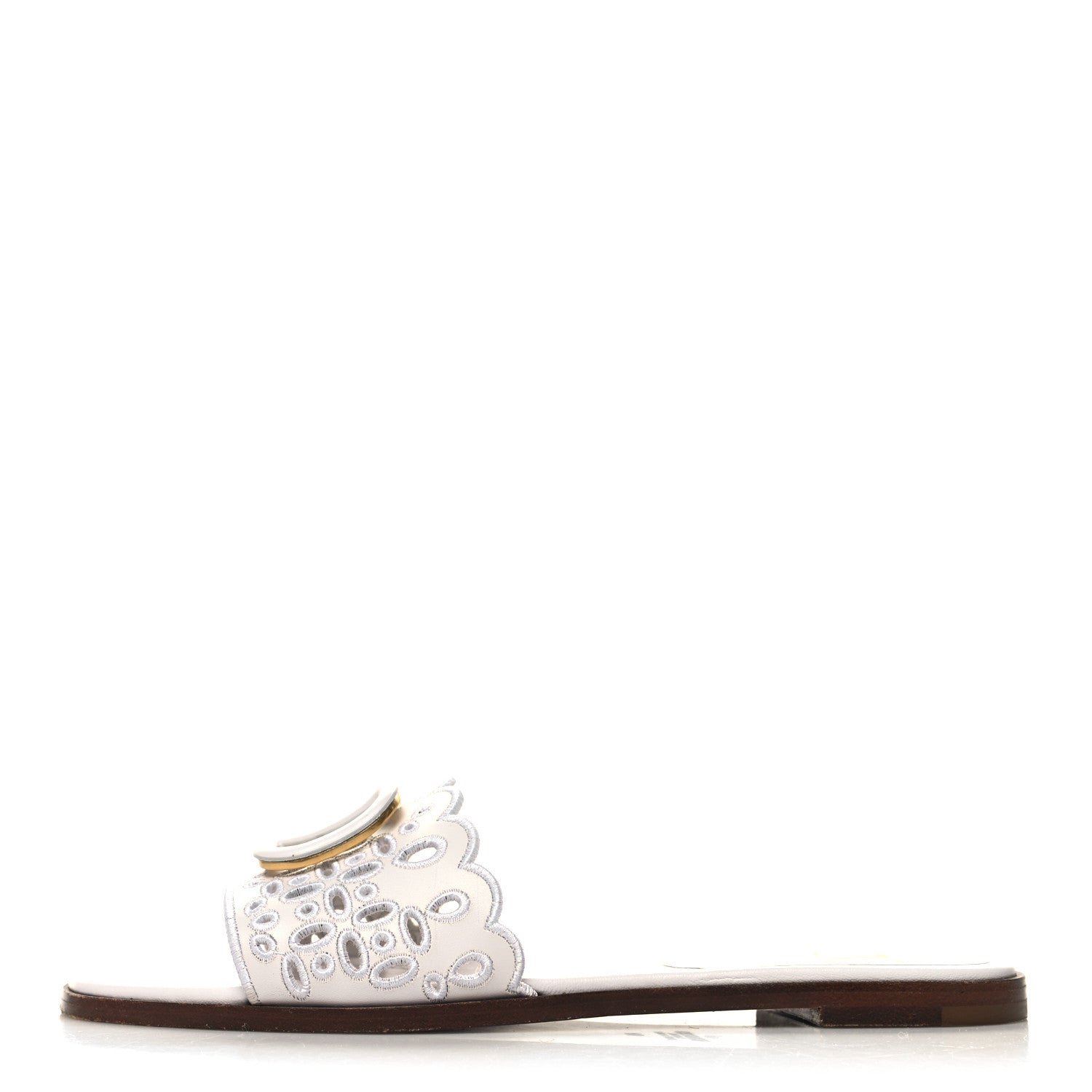 Valentino Garavani Calfskin Vlogo Lasercut Slide Sandals 38 Optic White 1 of 6