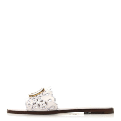 Valentino Garavani Calfskin Vlogo Lasercut Slide Sandals 38 Optic White 1 of 6