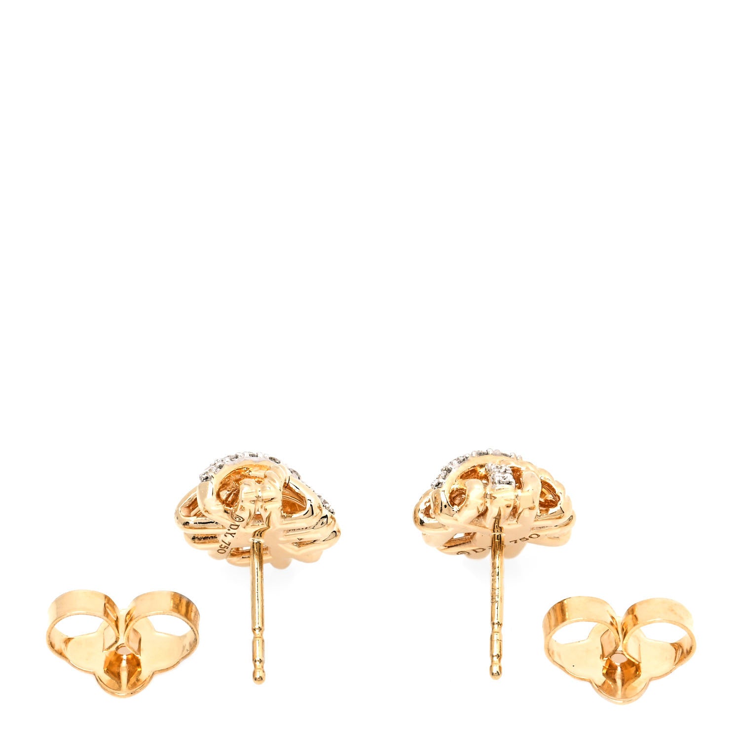 David Yurman 18K Yellow Gold Diamond 11mm Crossover Stud Earrings 3 of 5