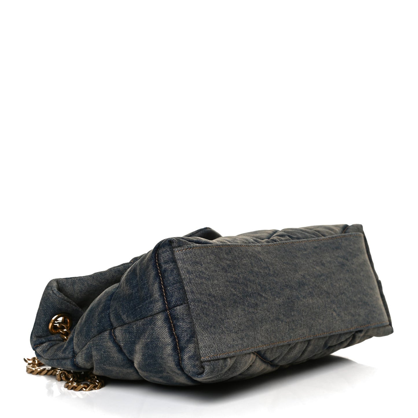 Denim Quilted Small Loulou Puffer Monogram Chain Satchel Blue Cinnamon