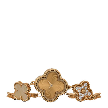 Van Cleef & Arpels 18K Yellow Gold Diamond Mother of Pearl 23mm Alhambra Guilloche Quartz Watch 2 of 4