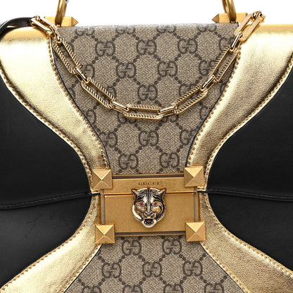 Gucci Nappa GG Supreme Monogram Medium Osiride Top Handle Bag Black Oro Vecchio Beige Ebony 7 of 9