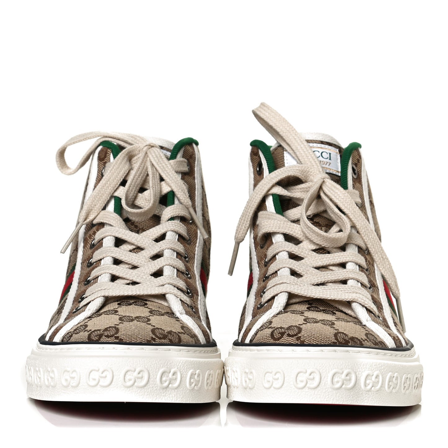 GG Monogram Web Womens 1977 Tennis High Top Sneakers 39.5 Beige Ebony Mystic White