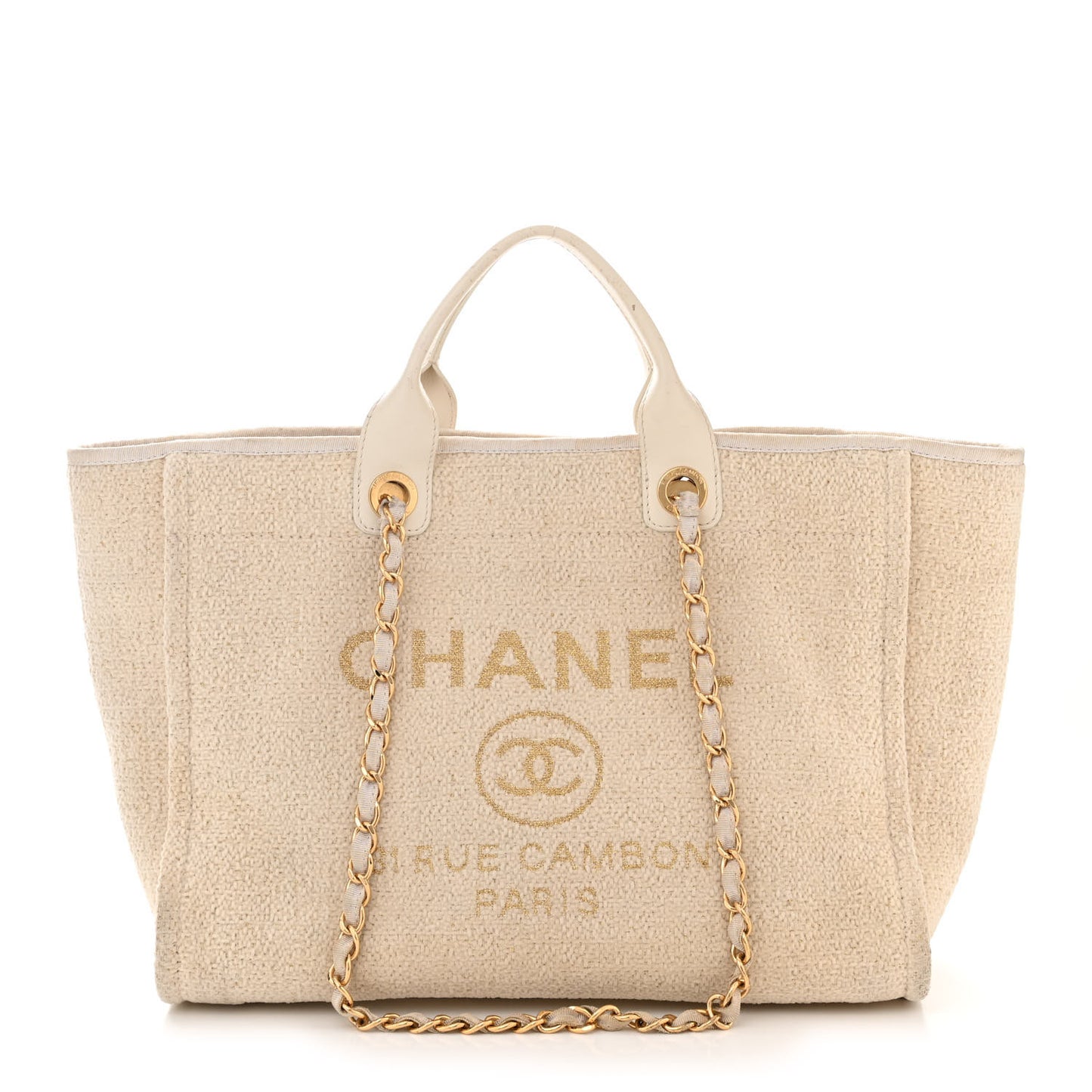 Mixed Fibers Calfskin Medium Deauville Tote Light Beige