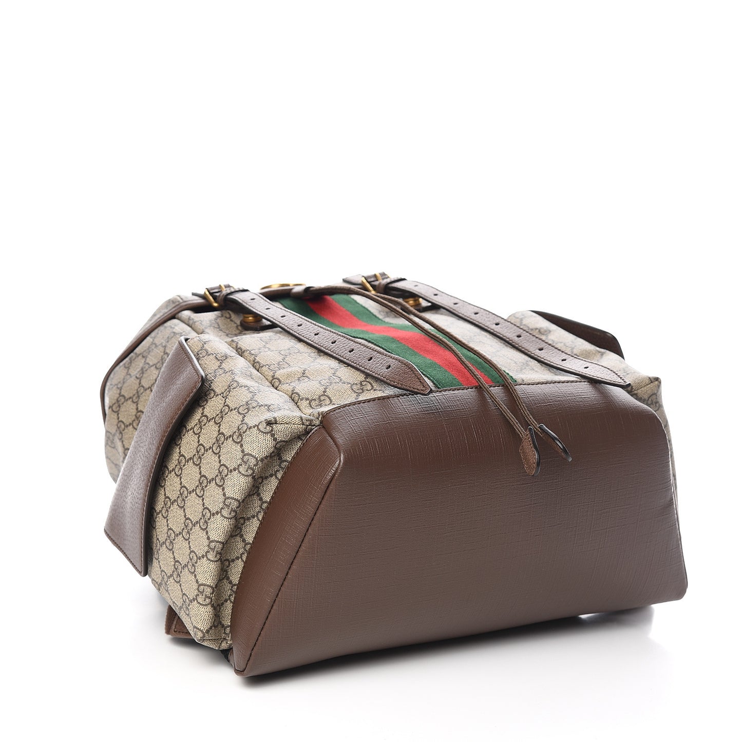 GG Supreme Monogram Medium Ophidia Double Buckle Backpack Brown