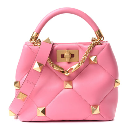 Valentino Garavani Nappa Small Roman Stud The Handle Bag Flamingo Pink 1 of 10
