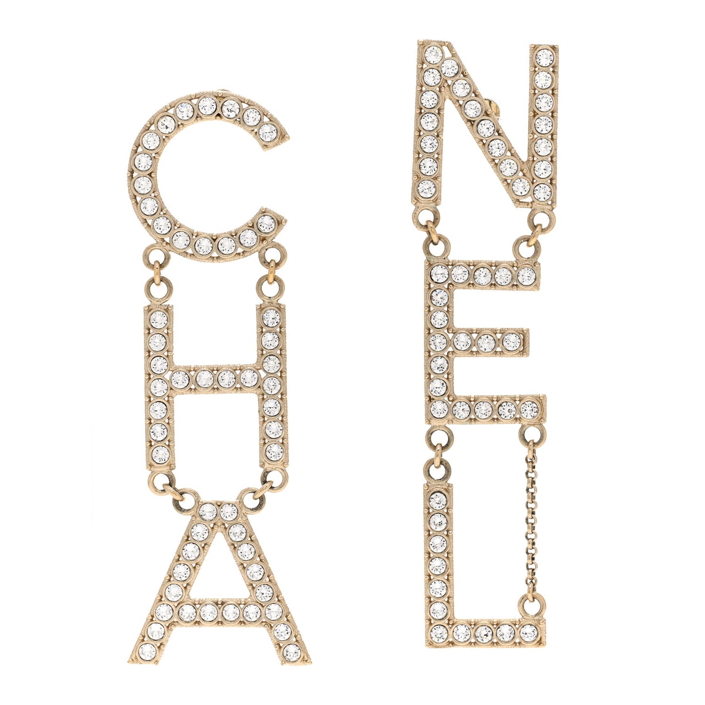 Crystal Cha-Nel Logo Drop Earrings Gold