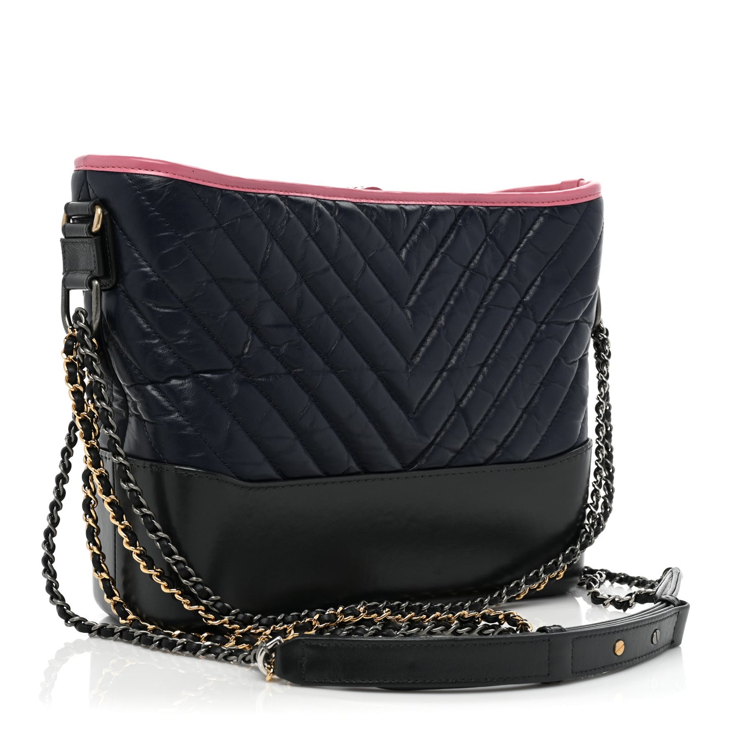 Aged Calfskin Chevron Quilted Medium Gabrielle Hobo Navy Black Pink