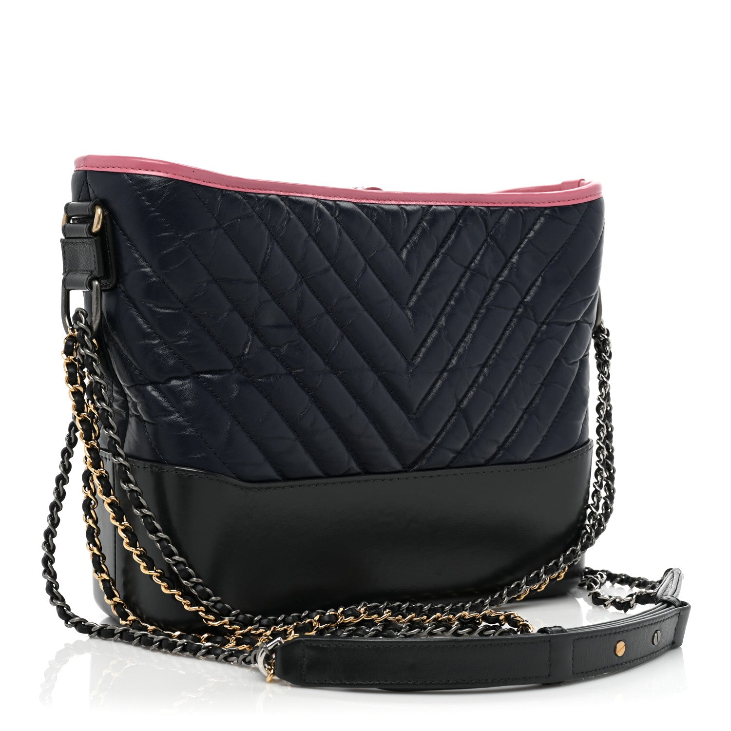 Chanel Aged Calfskin Chevron Quilted Medium Gabrielle Hobo Navy Black Pink 3 of 9