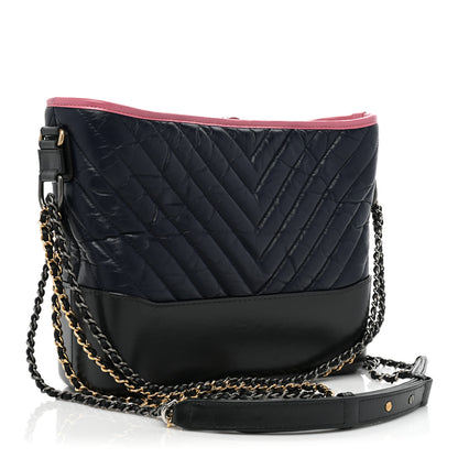 Chanel Aged Calfskin Chevron Quilted Medium Gabrielle Hobo Navy Black Pink 3 of 9