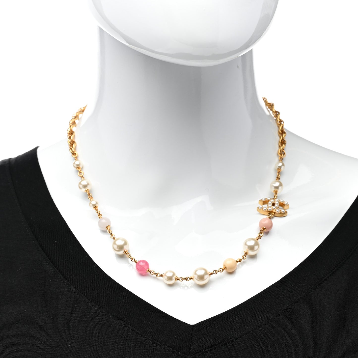 Resin Pearl Crystal CC Choker Necklace Gold Pink White
