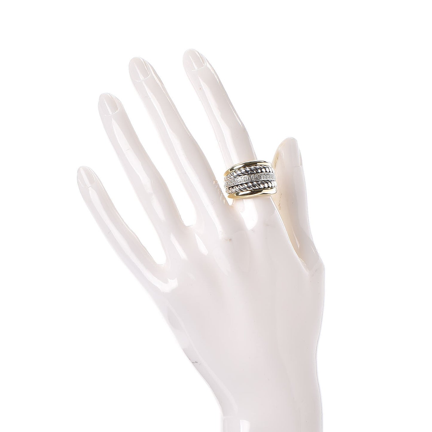 Sterling Silver 18K Yellow Gold Diamond Wide Cable Ring 54 7