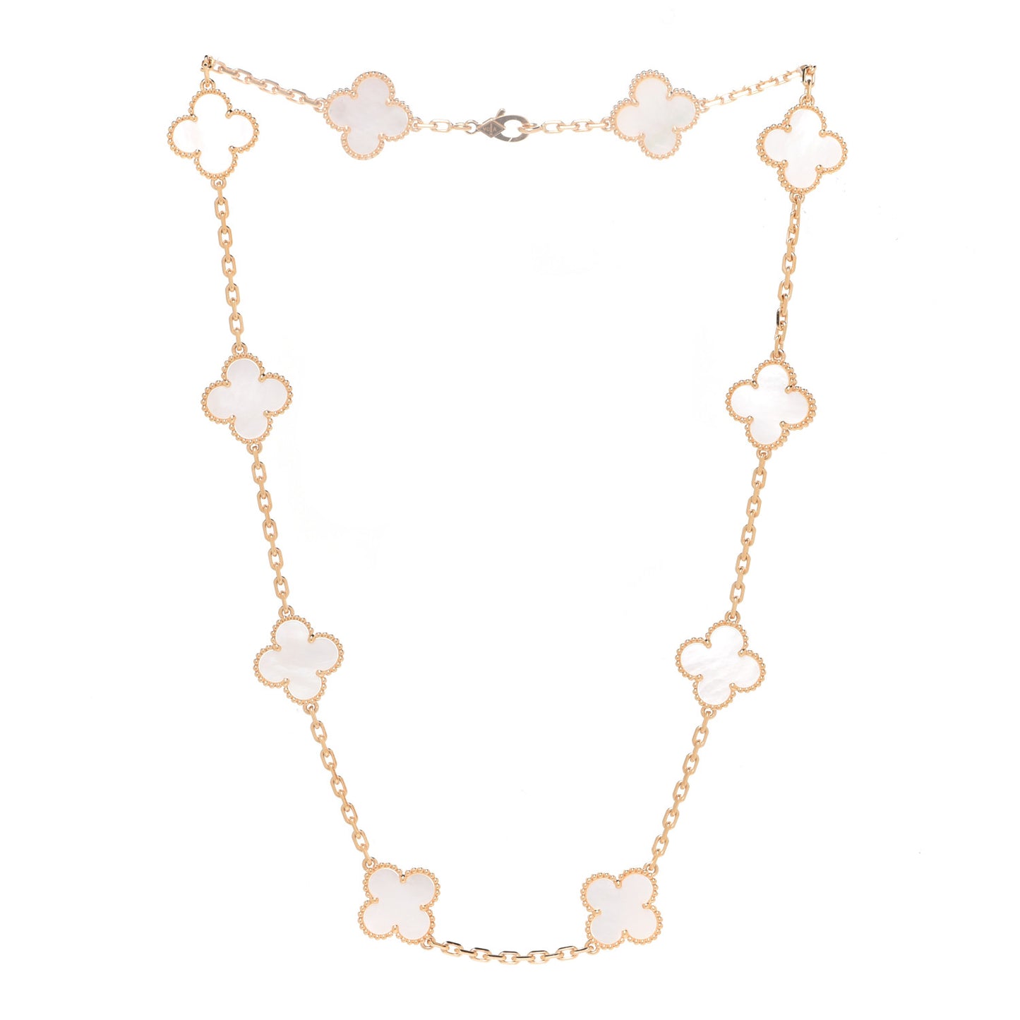 18K Yellow Gold Mother of Pearl 10 Motifs Vintage Alhambra Necklace