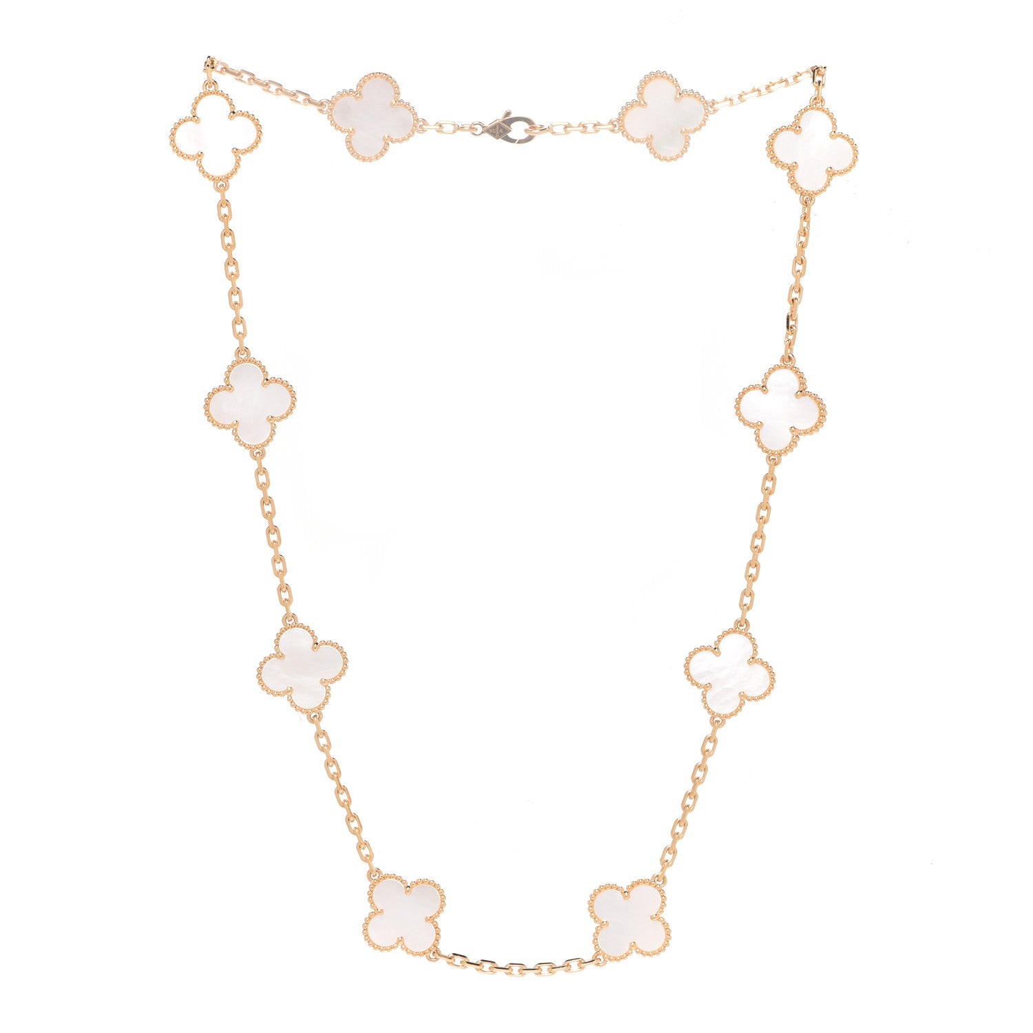 Van Cleef & Arpels 18K Yellow Gold Mother of Pearl 10 Motifs Vintage Alhambra Necklace 3 of 8