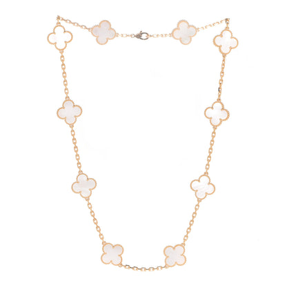 Van Cleef & Arpels 18K Yellow Gold Mother of Pearl 10 Motifs Vintage Alhambra Necklace 3 of 8