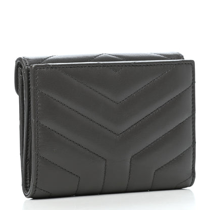 Saint Laurent Lambskin Y Quilted Monogram Compact Loulou Wallet Asphalt 3 of 8