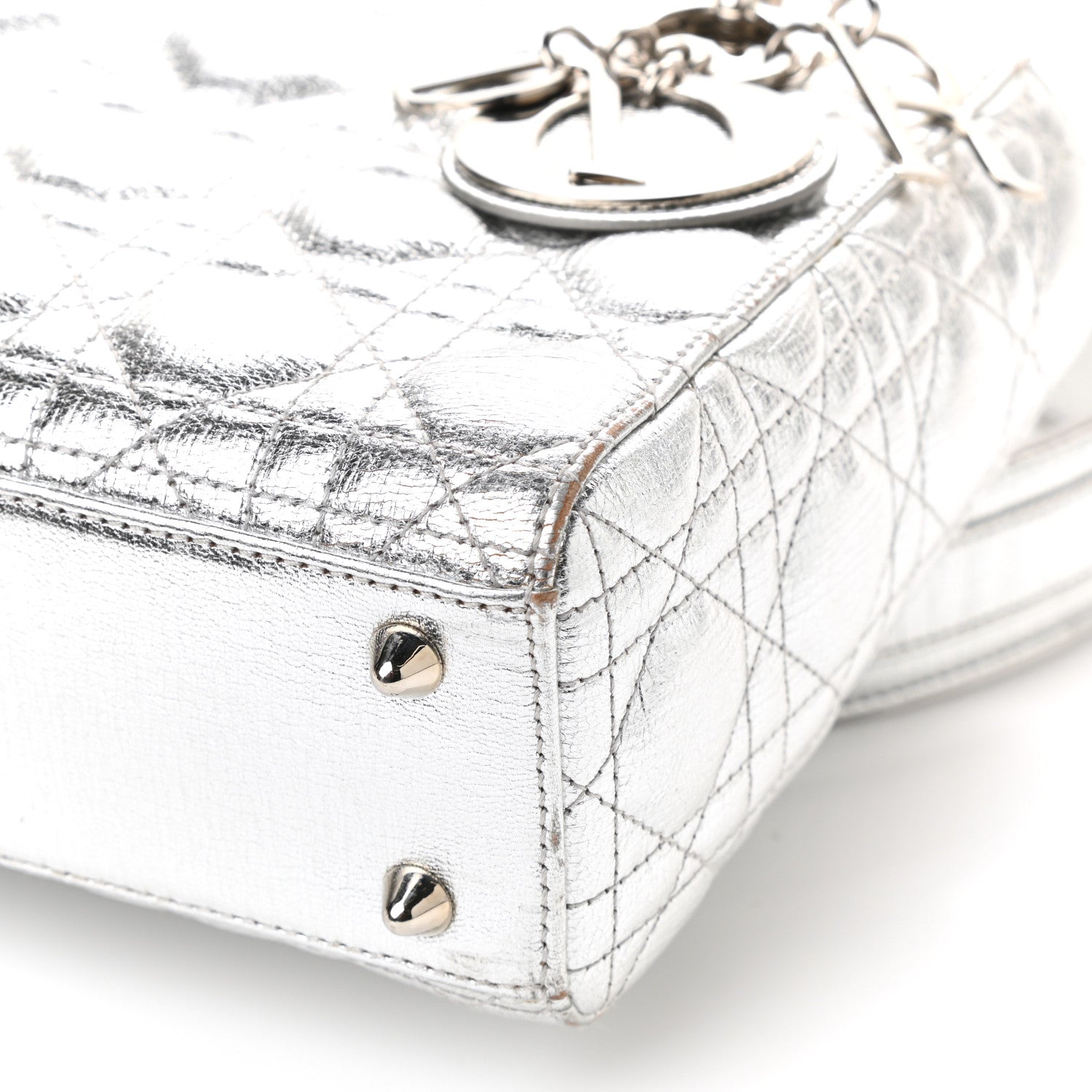 Christian Dior Metallic Grained Calfskin Cannage Small Lucky Badges My Lady Dior Silver 9 of 9