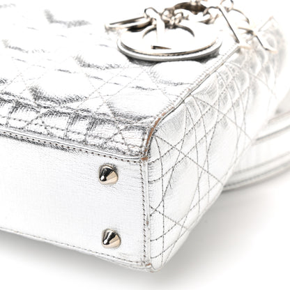 Christian Dior Metallic Grained Calfskin Cannage Small Lucky Badges My Lady Dior Silver 9 of 9