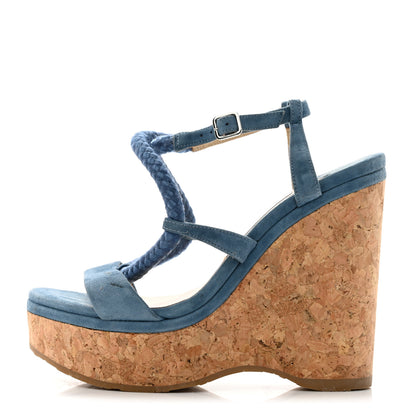 Jimmy Choo Suede Rope Wynwood 130 Wedge Sandals 37 Butterfly Blue 1 of 9