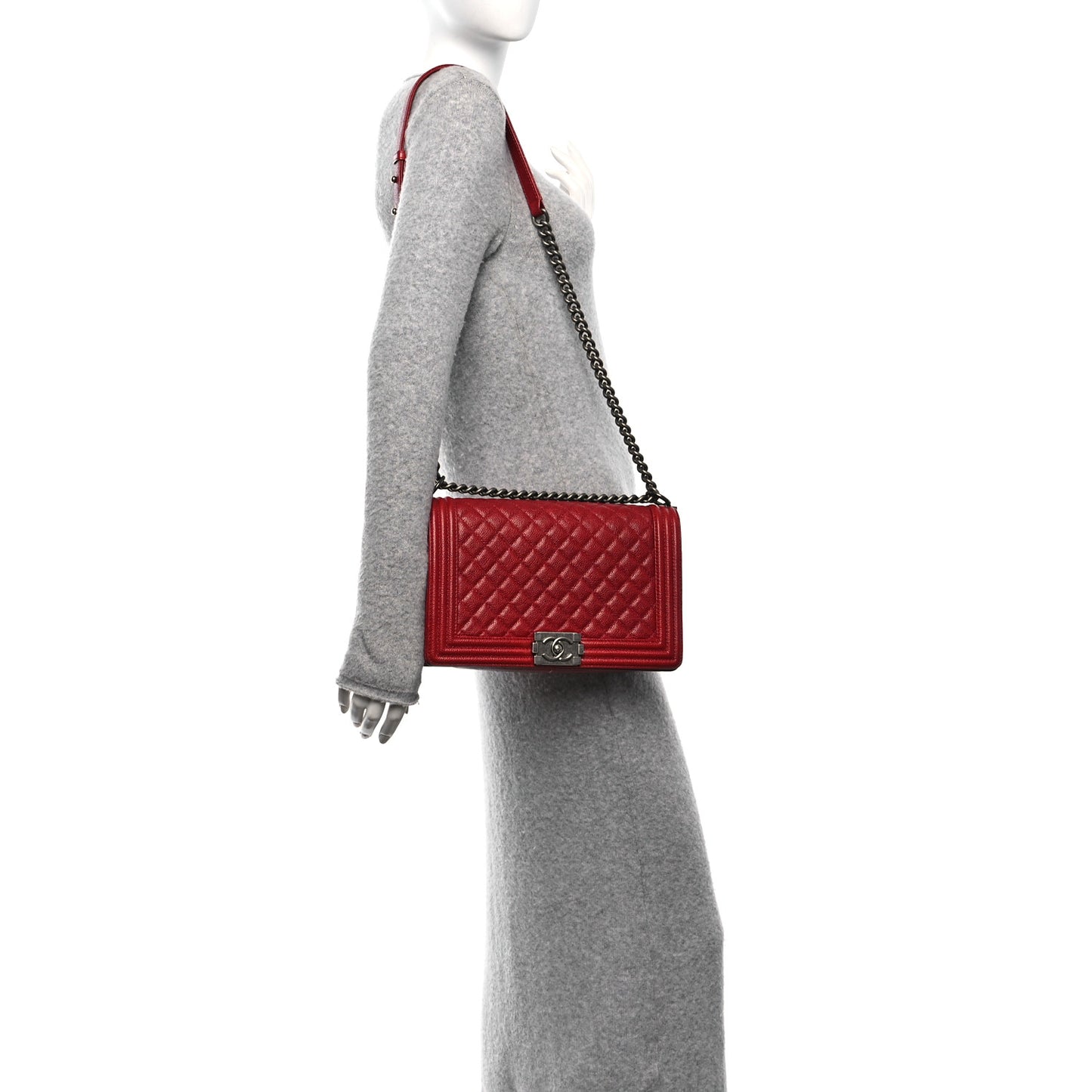 Caviar Quilted New Medium Boy Flap Dark Red