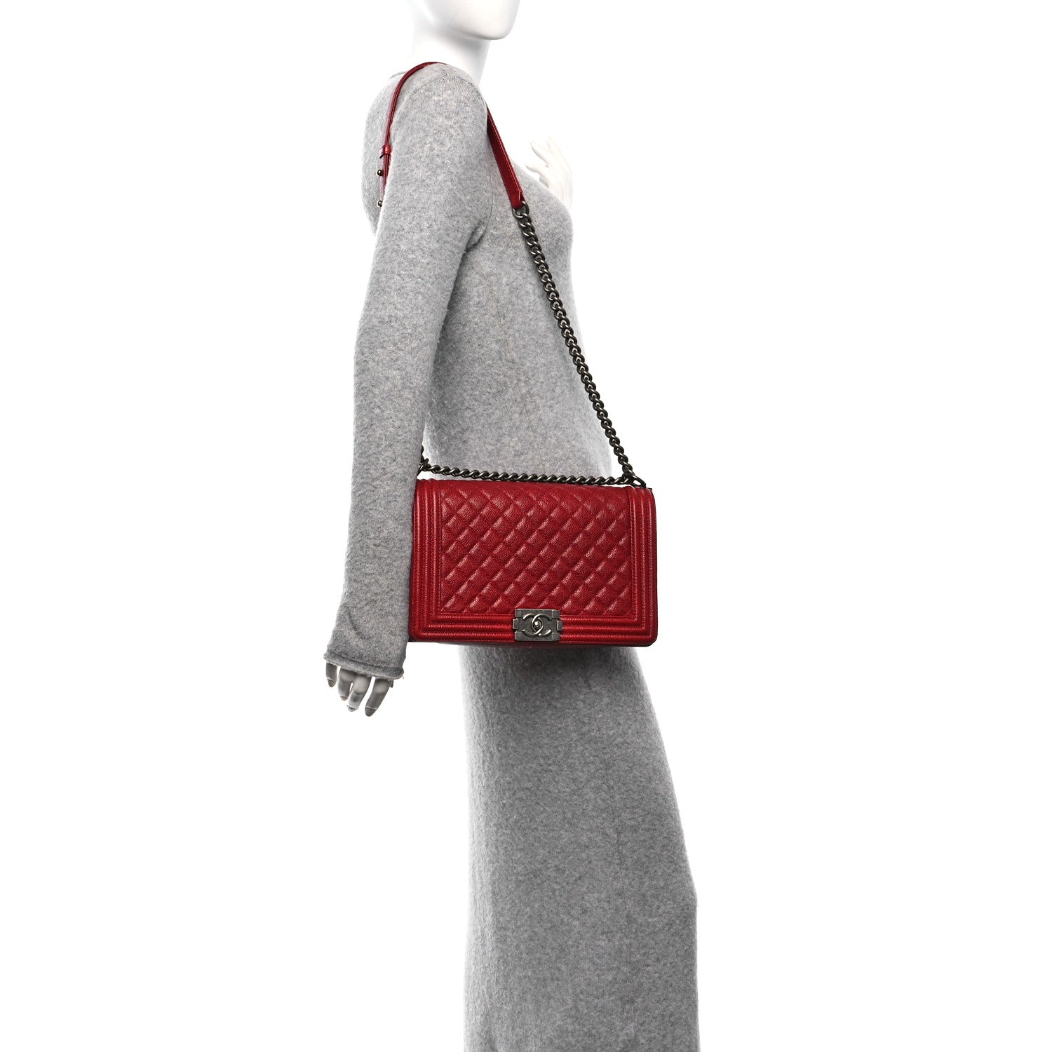 Chanel Caviar Quilted New Medium Boy Flap Dark Red 2 of 11