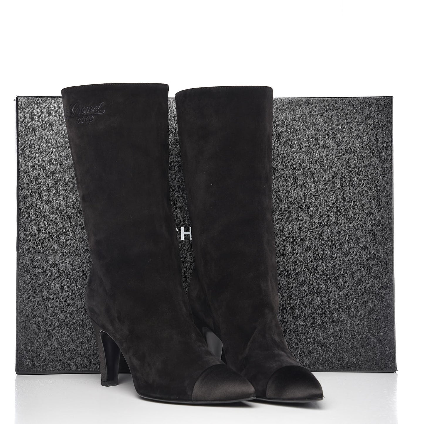 Suede Calfskin Satin Gabrielle Cap Toe Short Boots 38 Black