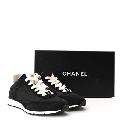 Chanel Nylon Suede Kidskin Calfskin Logo Sneakers 38 Black White 10 of 10