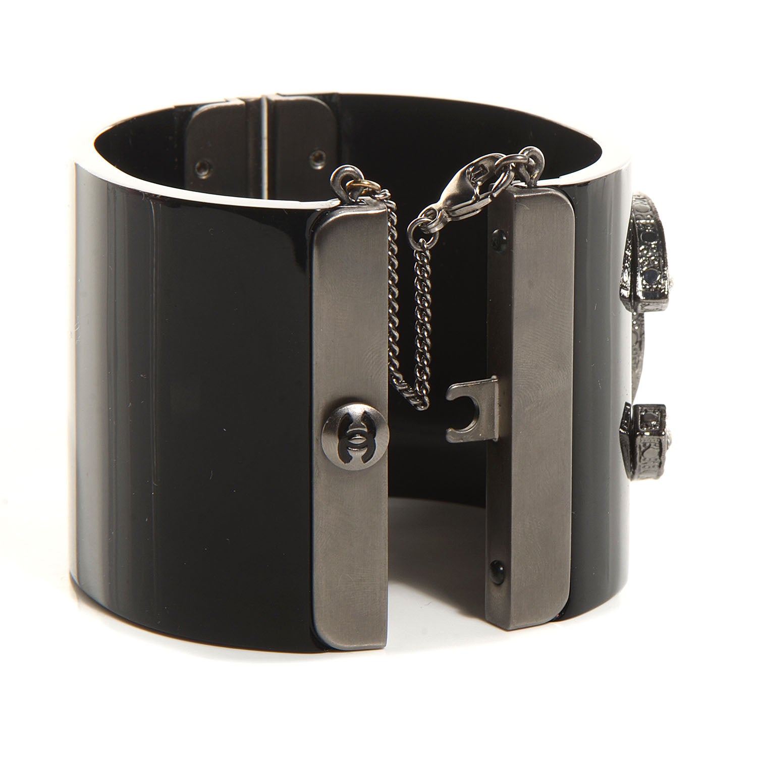 Chanel Resin Crystal CC Cuff Black 4 of 6