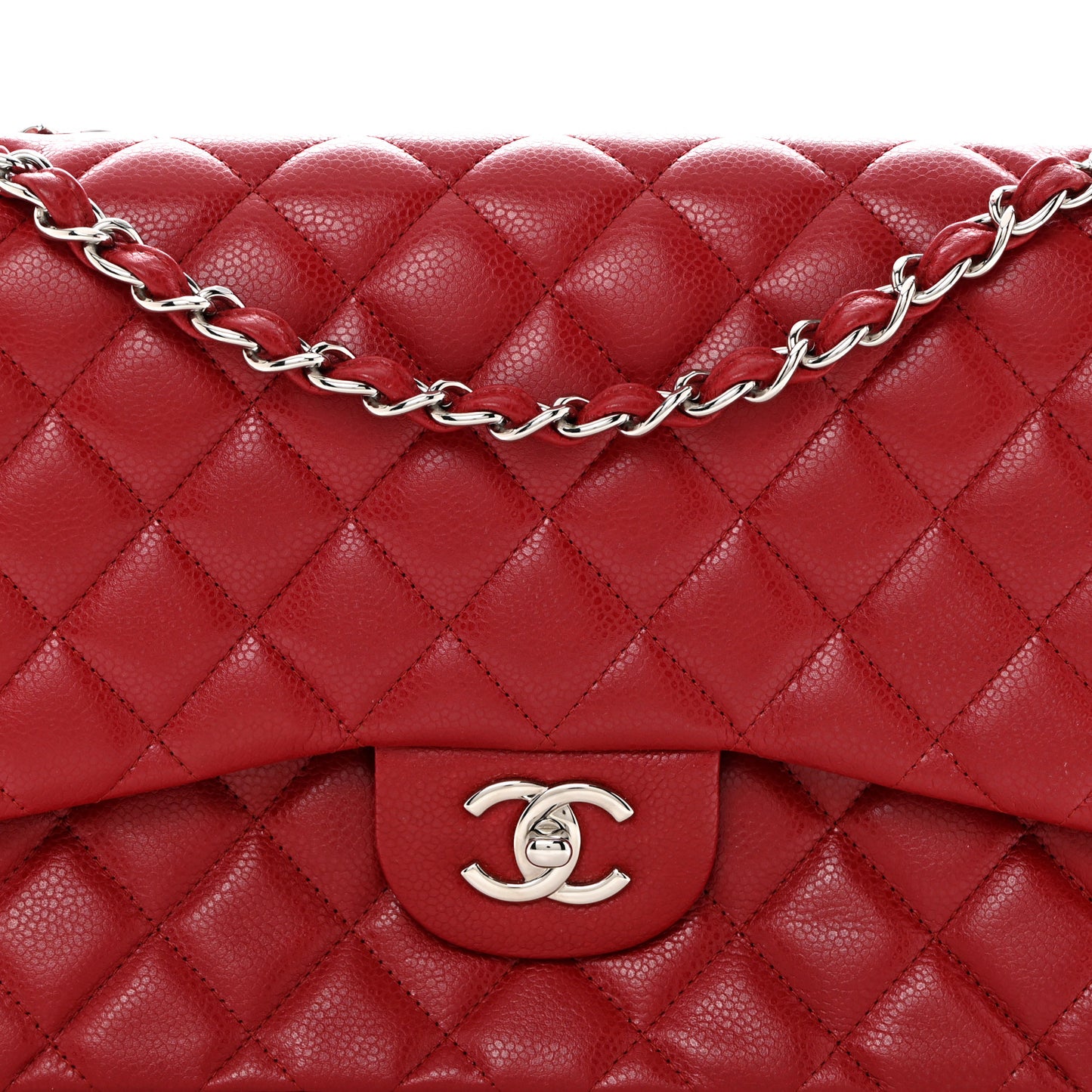 Caviar Quilted Jumbo Double Flap Dark Red