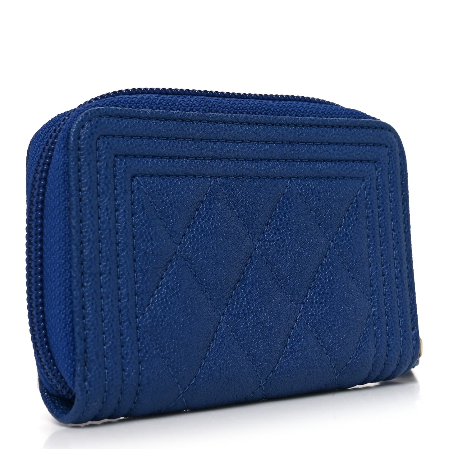 Caviar Quilted Boy Zip Around Coin Purse Wallet Blue