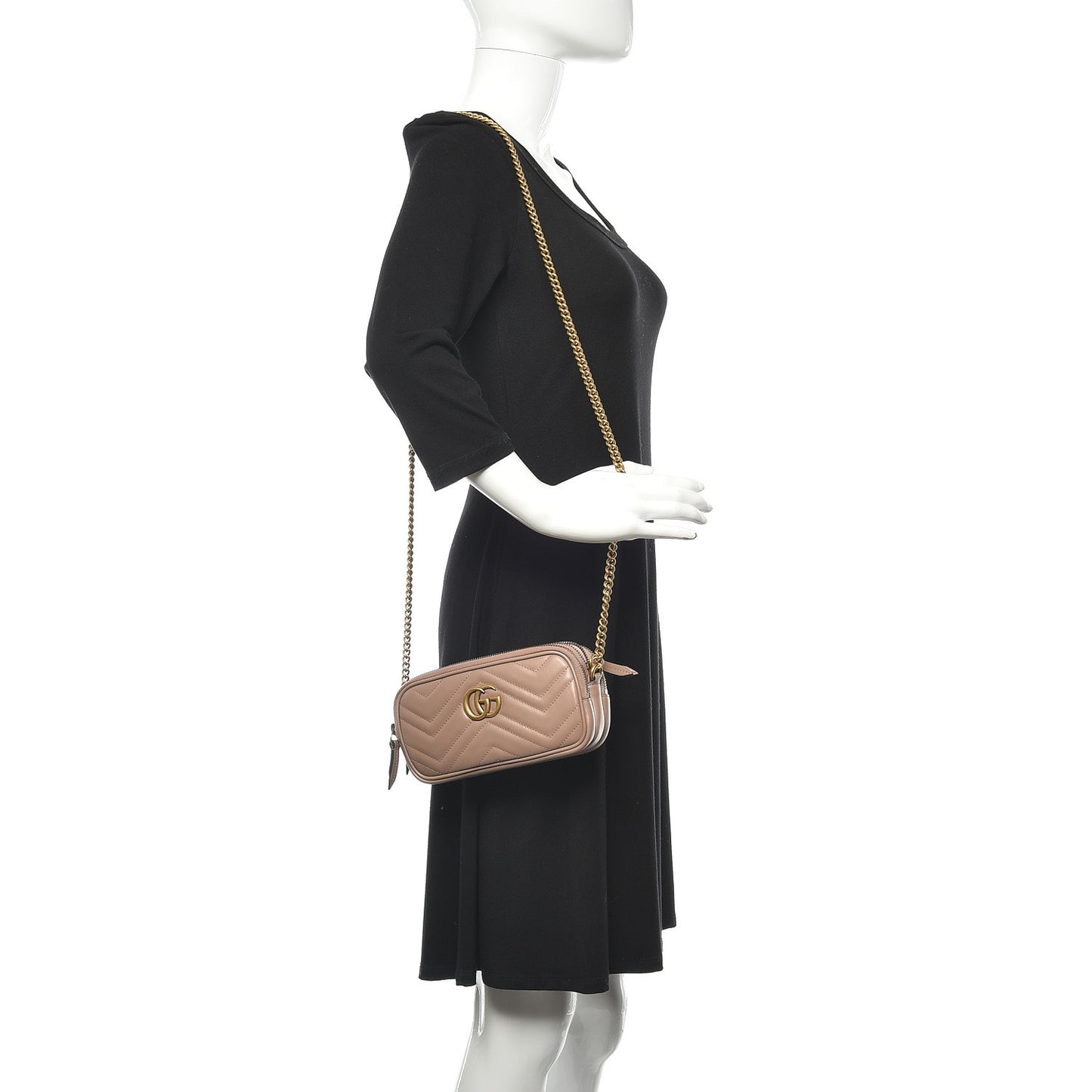 Calfskin Matelasse Mini GG Marmont Chain Crossbody Bag Porcelain Rose