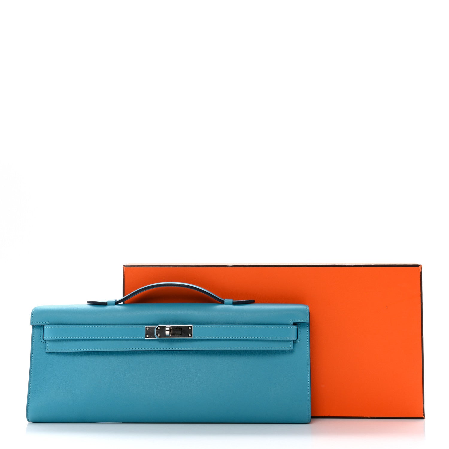 Hermes Swift Kelly Cut Clutch Pochette Bleu Paradis 8 of 8