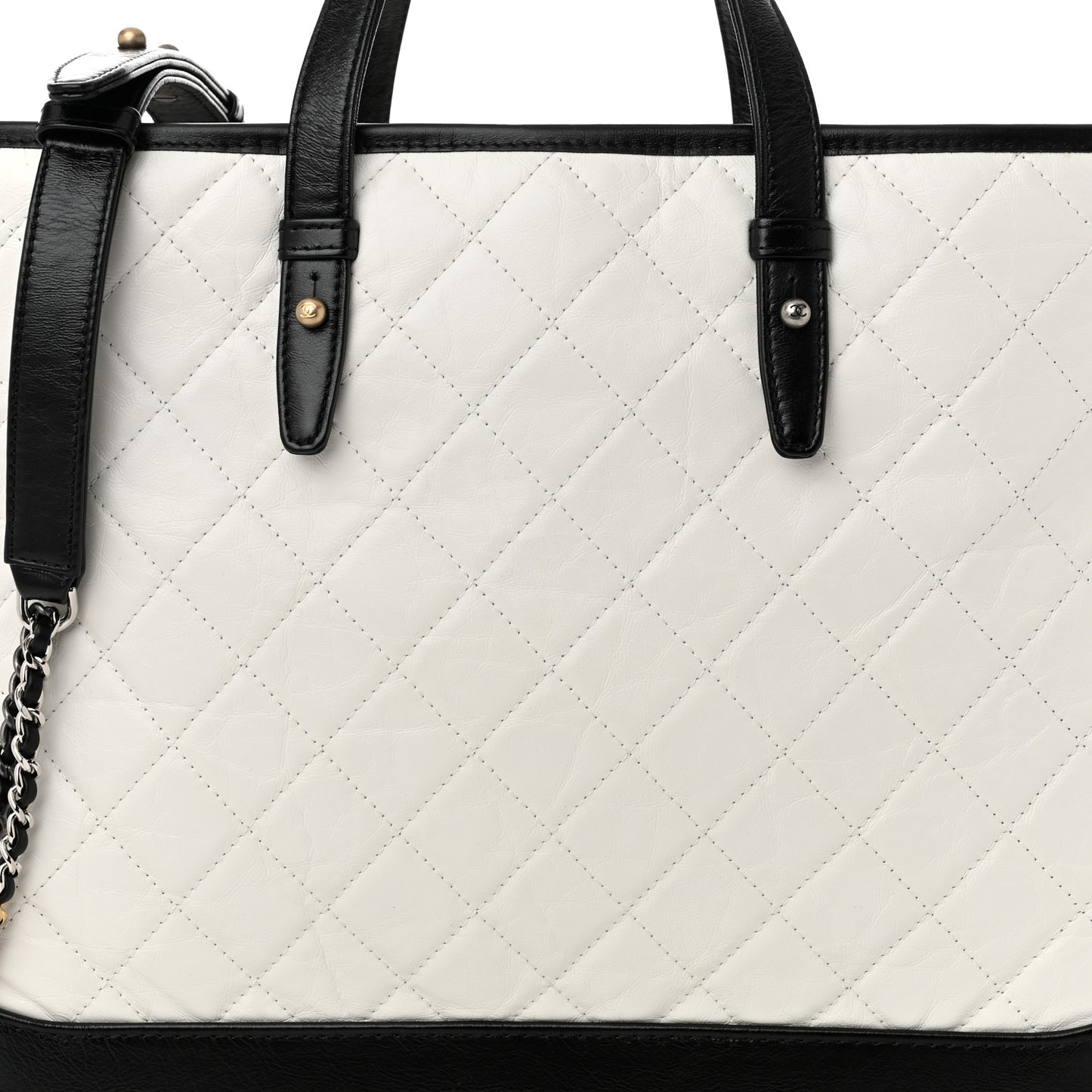 Aged Calfskin Quilted Large Gabrielle Shopping Tote White Black