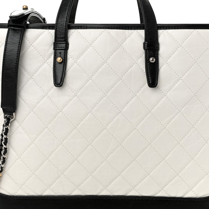 Chanel Aged Calfskin Quilted Large Gabrielle Shopping Tote White Black 8 of 10