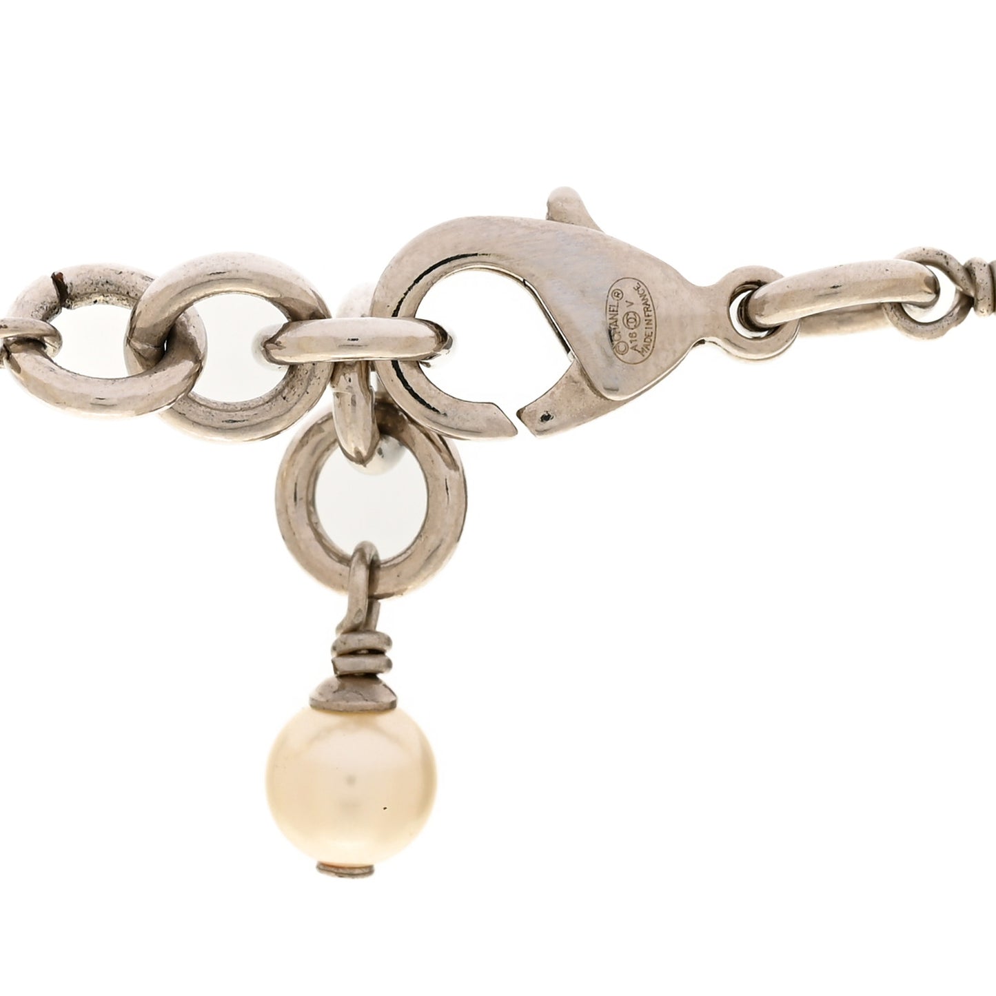 Crystal Pearl CC Long Necklace Silver