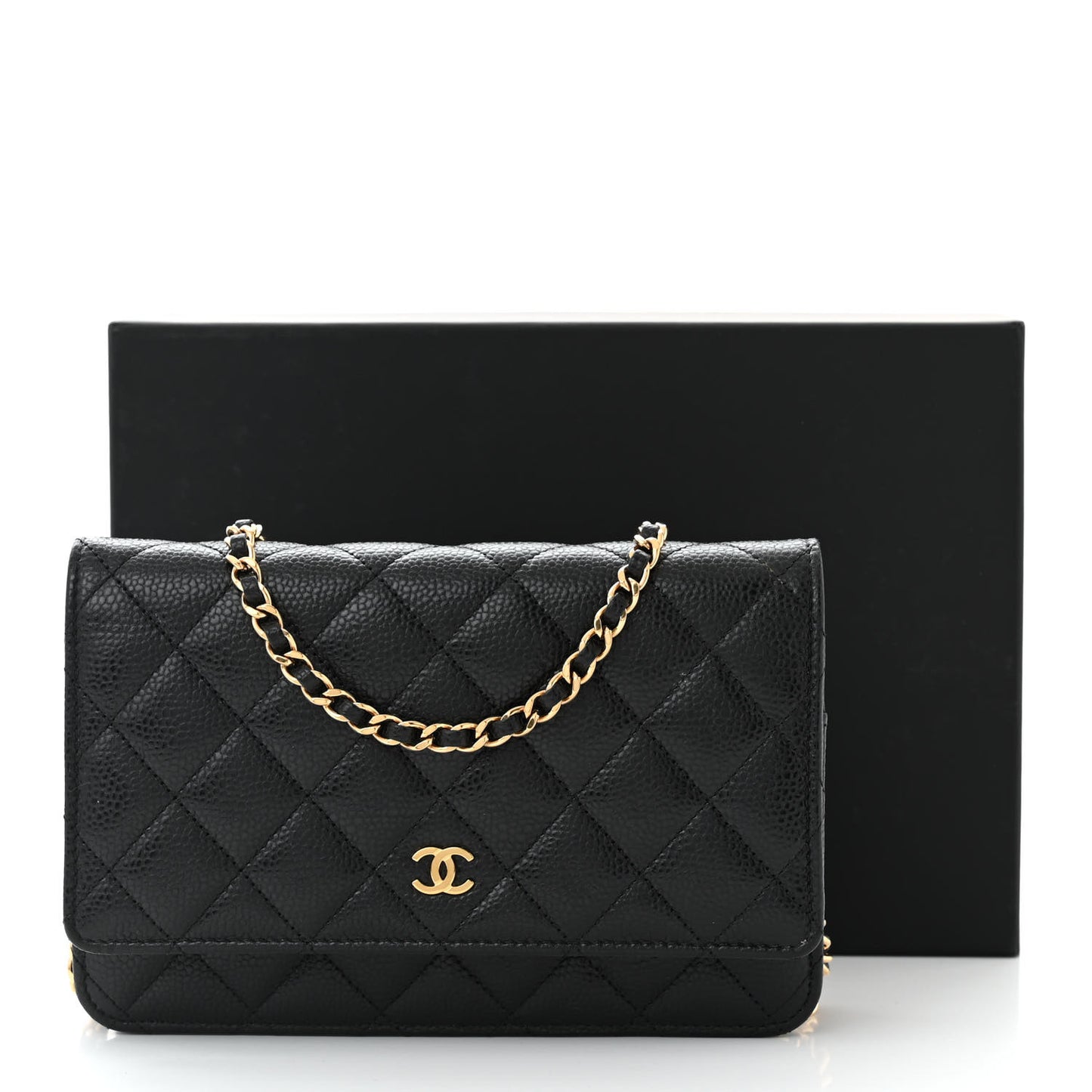 Caviar Quilted Wallet on Chain WOC Black