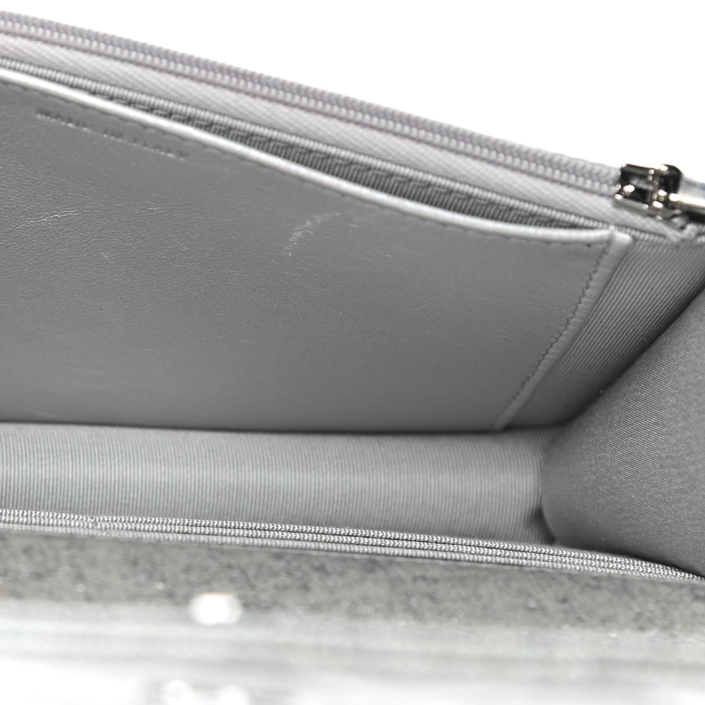 Glittered Metallic Caviar Quilted Wallet On Chain WOC Silver